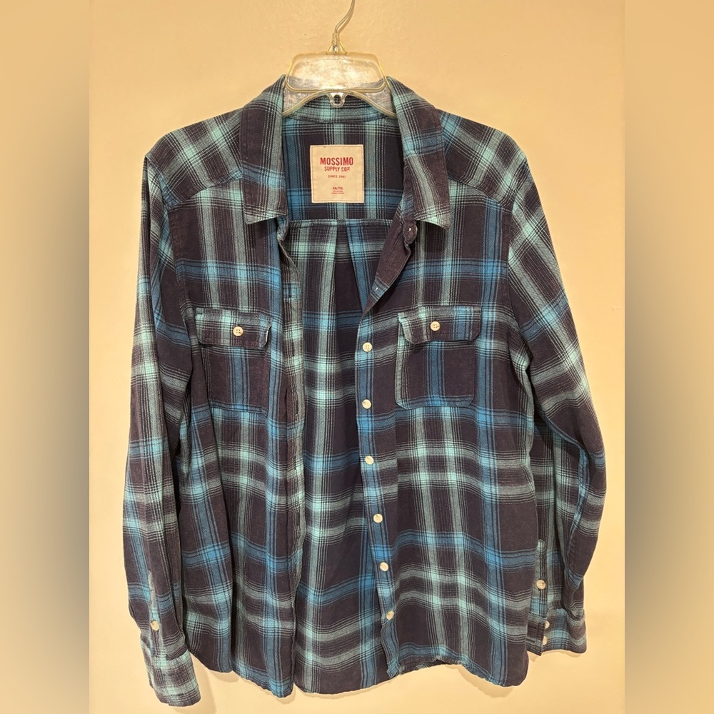 Mossimo Supply Co. Women’s Navy and Teal Plaid Button-Down Shirt